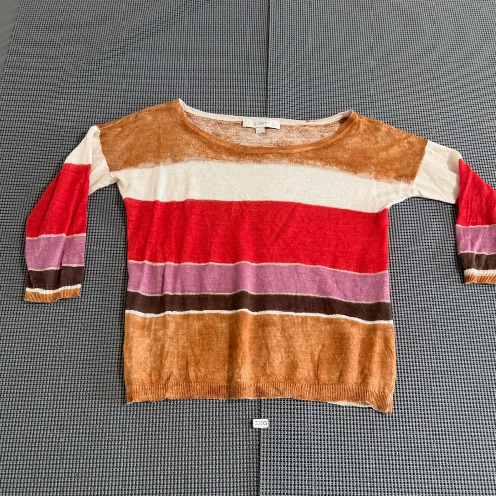 LOFT Womens XS Multi Color Striped Scoop Neck Long Sleeve Knit Sweater